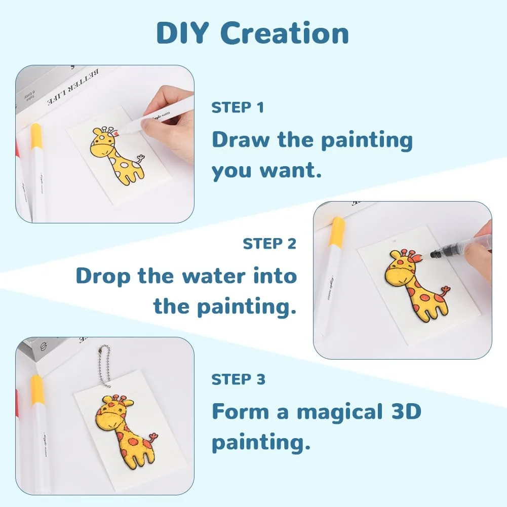 ست نقاشی با بافت اسفنجی سه بعدی AOOTE، 60 قطعه شامل کاغذ بافت‌دار فومی، قلم‌های رنگی، قلم‌های آبی، زنجیر، سه‌پایه چوبی، برای طراحی و هنر