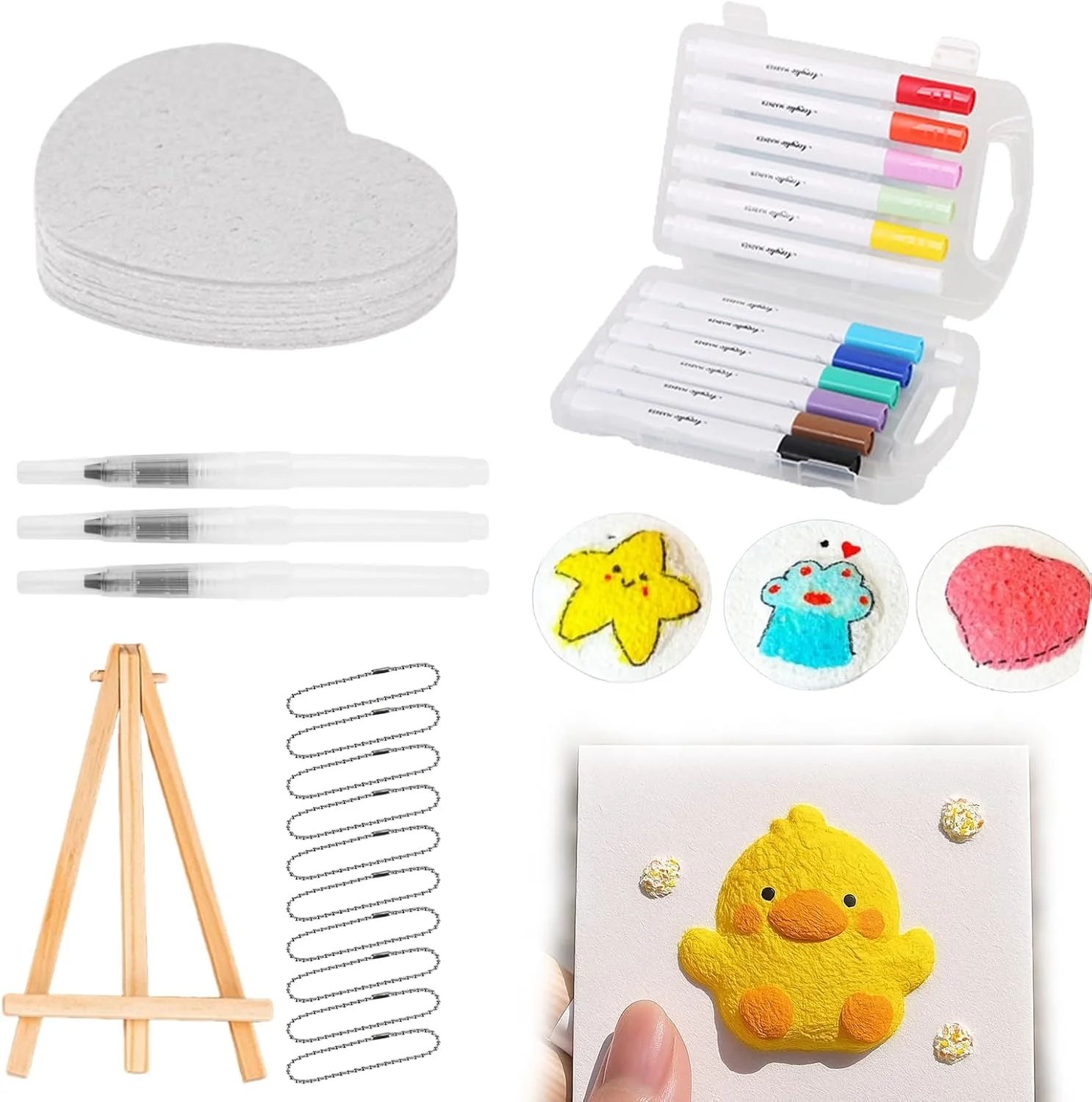 ست نقاشی با بافت فوم جادویی 36 تکه، ست نقاشی با بافت سه بعدی جادویی، برای کاردستی، لوازم هنری DIY، رنگ پفی جادویی، شامل 10 عدد کاغذ بافت فوم، 12 عدد ماژیک رنگی (قلب)