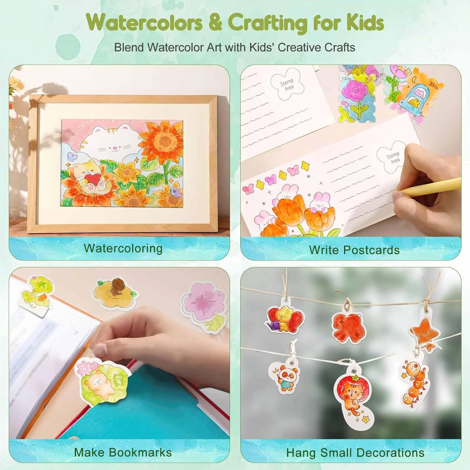 کتاب رنگ آمیزی با آب SYOSI، مجموعه رنگ آمیزی جادویی با کاغذ درخشان، کیت نقاشی بدون کثیف کاری با 30 صفحه و 2 قلم مو، هنر و کاردستی برای دختران و پسران، رنگ های آبرنگ برای کودکان