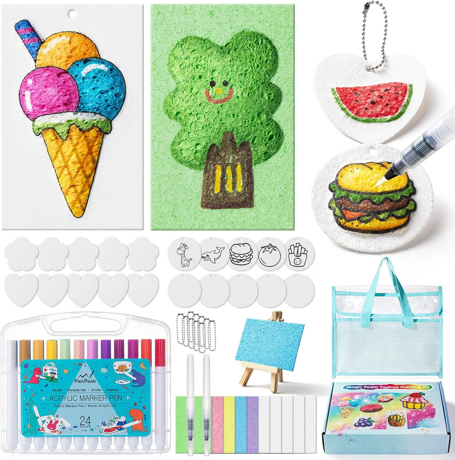 مجموعه 68 تکه رنگ های فومی سه بعدی جادویی EXTSUD برای کودکان به همراه 30 برگه رنگ آمیزی فومی، 24 ماژیک، لوازم جانبی هنری و کیت خلاقانه