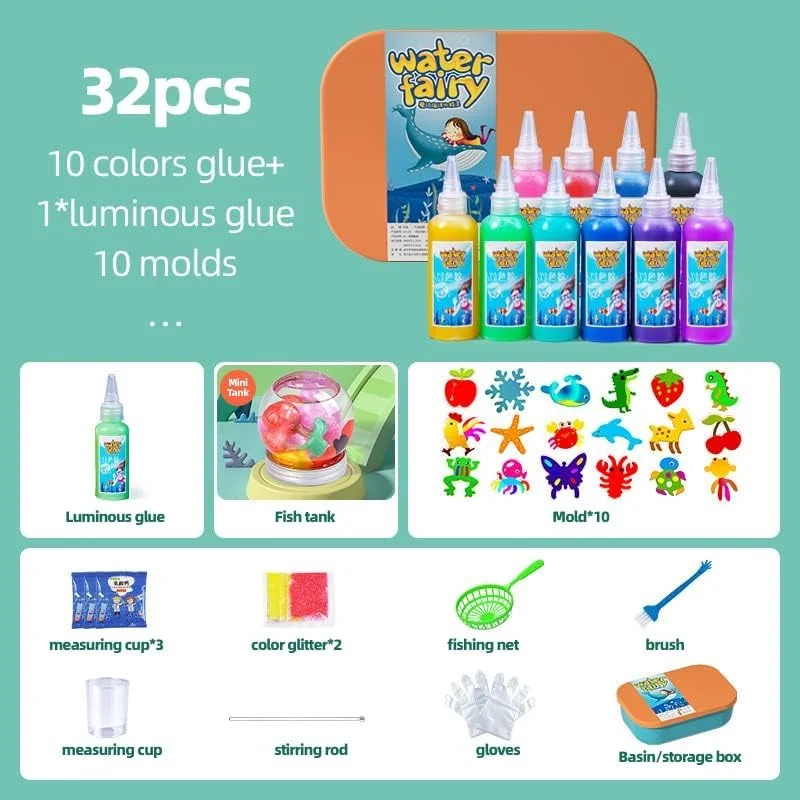 اسباب بازی آبی جادویی 32 تکه Goohomeey Aqua Fairy برای کودکان، روح آب، هنر ژله ای جادویی DIY، هنر ژل جادویی، مجموعه دست ساز فعالیت های خلاقانه برای دختران/پسران 3 سال به بالا
