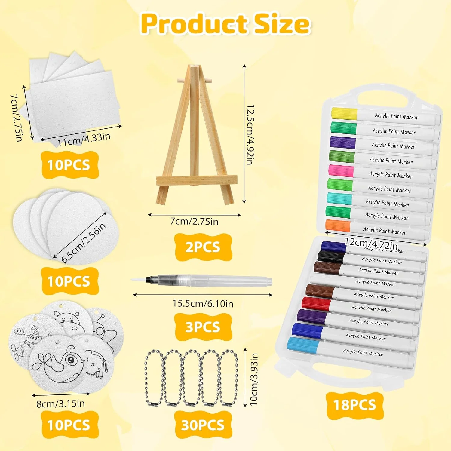 کیت نقاشی سه بعدی جادویی: کیت نقاشی با بافت اثر سه بعدی جادویی با 18 رنگ قلم، ست نقاشی DIY برای کودکان با 3 قلم موی نوشتن (کوچک، متوسط و بزرگ)، 30 زنجیر مهره ای و تخته مینی