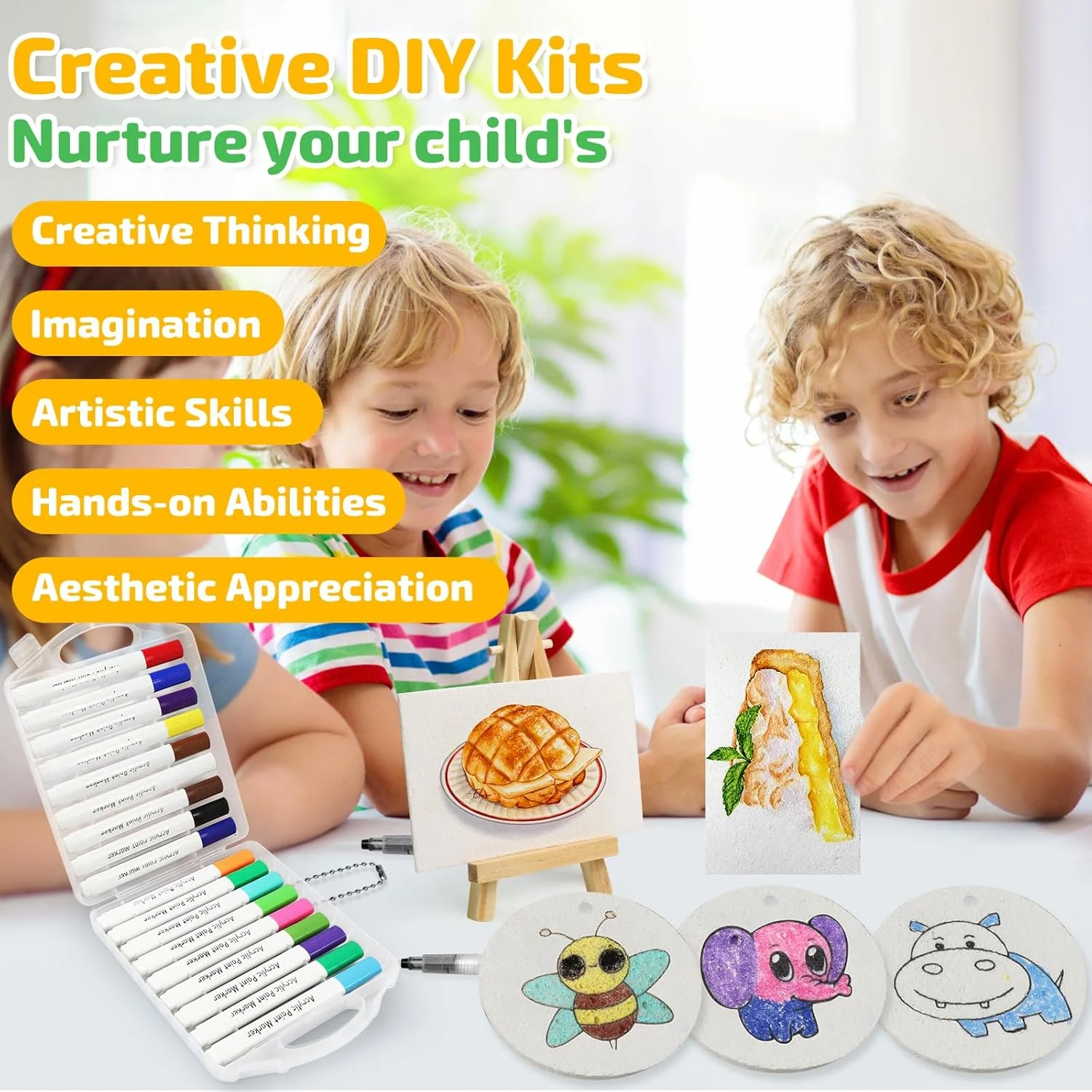 کیت نقاشی سه بعدی جادویی: کیت نقاشی با بافت اثر سه بعدی جادویی با 18 رنگ قلم، ست نقاشی DIY برای کودکان با 3 قلم موی نوشتن (کوچک، متوسط و بزرگ)، 30 زنجیر مهره ای و تخته مینی