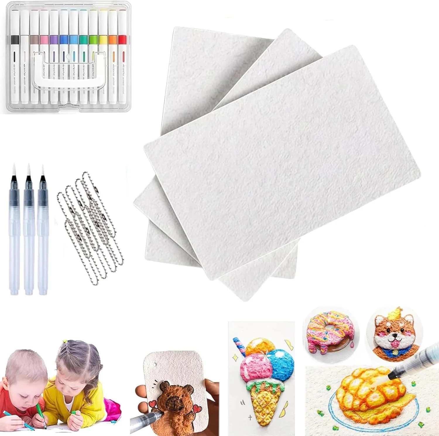 ست نقاشی سه بعدی DIY، کاغذ نقاشی با بافت فوم، ست هنر خلاقانه کودکان، رنگ کرکی جادویی ایمن و کاغذ رنگ کرکی برای هنر و صنایع دستی (مستطیل)