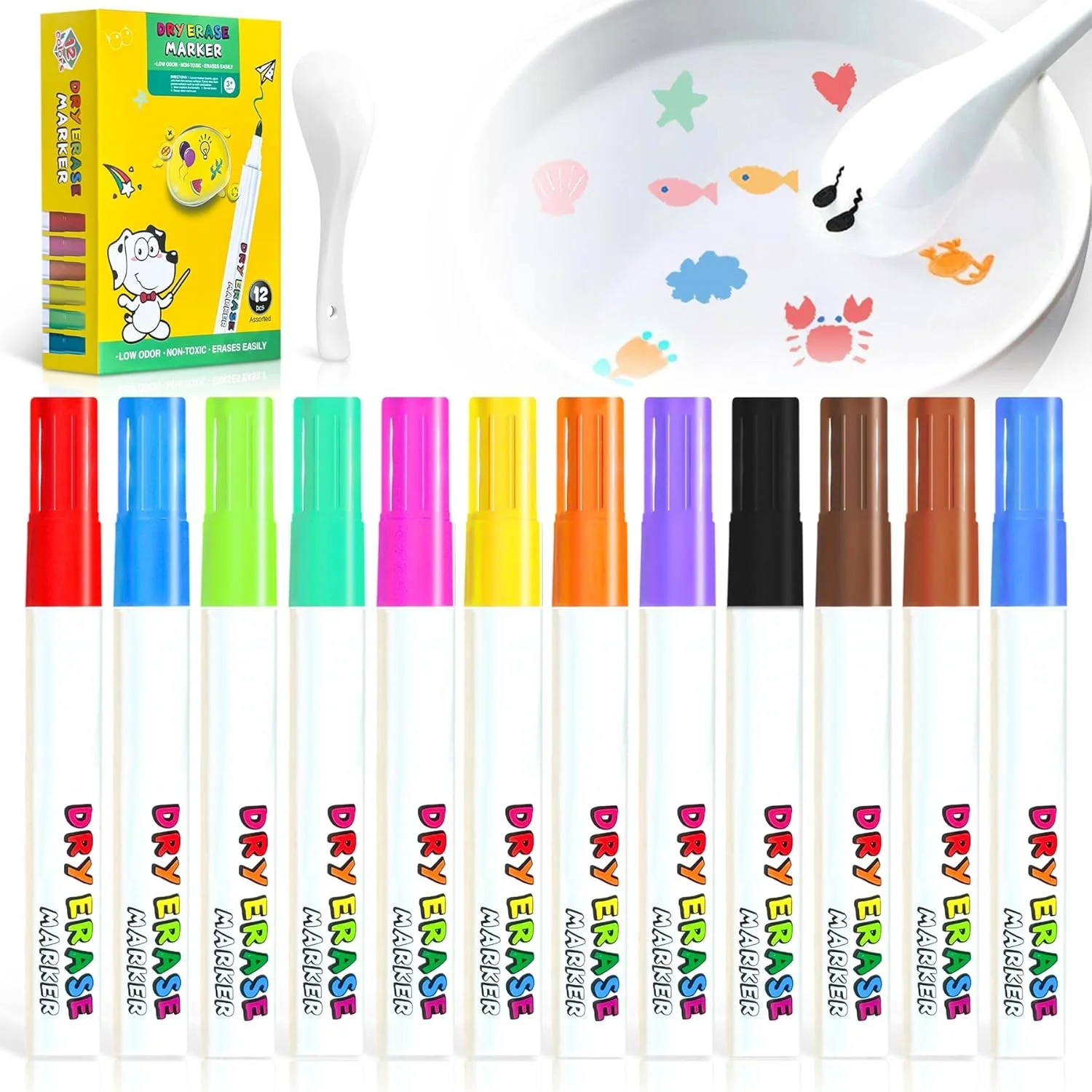 مجموعه قلم های جادویی شناور برای نقاشی، 12 رنگ قلم نقاشی پفی با قاشق سرامیکی - ماژیک های آبی جادویی سرگرم کننده برای نقاشی کودکان روی قاشق، اسباب بازی های DIY برای پسران و دختران