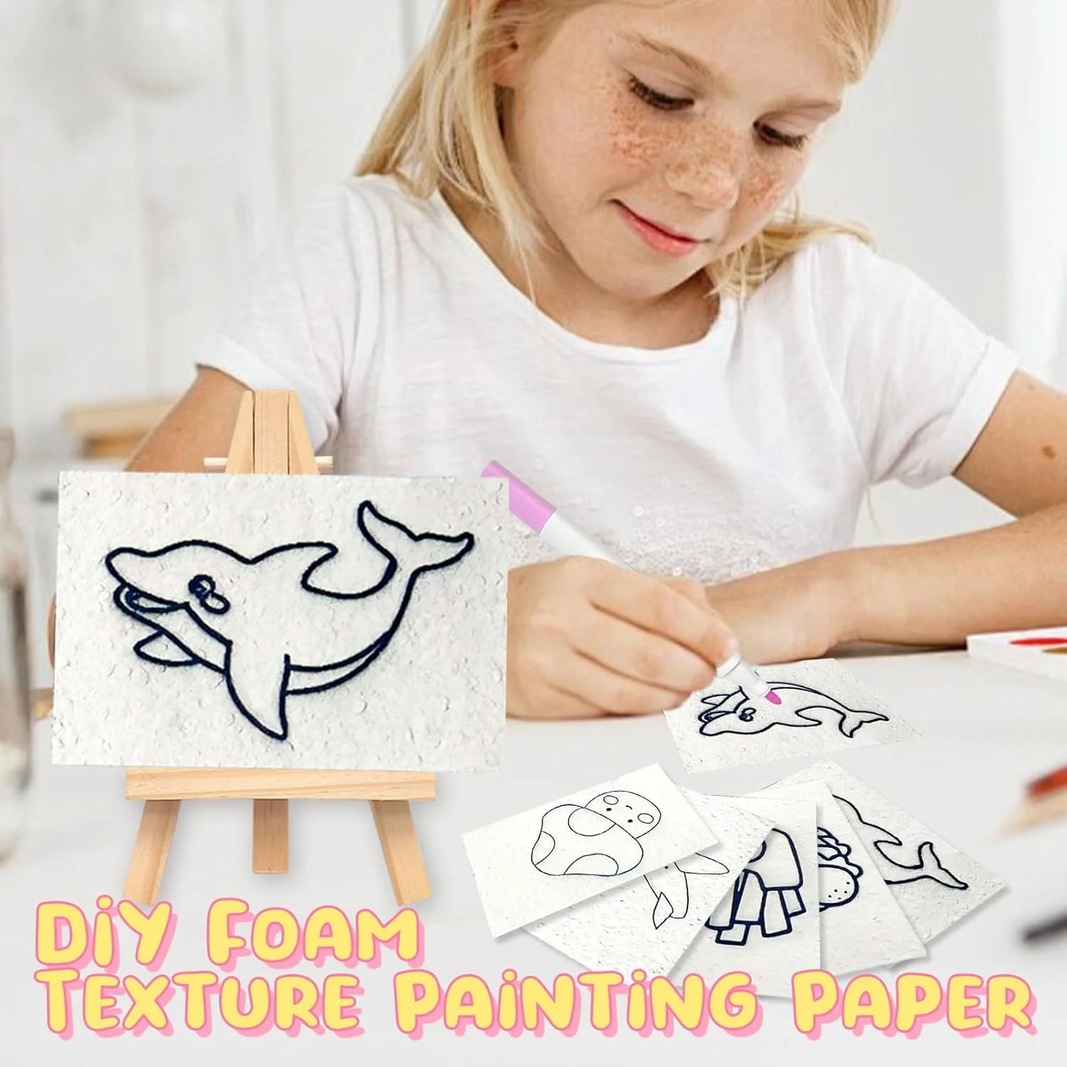 کیت رنگ پفکی جادویی YuuFcy، کیت نقاشی با بافت فوم سه بعدی جادویی با فعال سازی آب جادویی، قلم های پفکی، برگه های بوم و لوازم هنری برای کاردستی کودکان و پروژه های طراحی DIY (30 تکه)