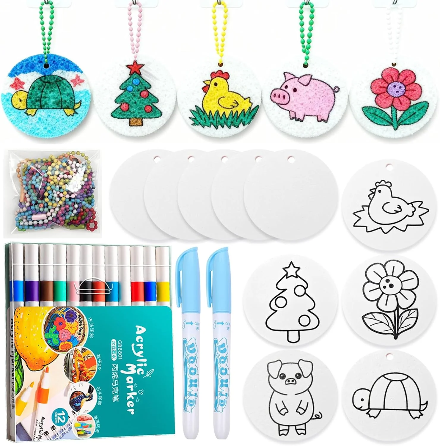 مجموعه رنگ آمیزی جادویی پفی - مجموعه نقاشی با بافت فوم جادویی، هنر پفی سه بعدی برای کودکان، کاغذ فوم جادویی نهایی با ماژیک، بوم اسفنجی طراحی سه بعدی DIY برای خلاقیت، مجموعه هنر پف آبی سه بعدی، قلم های پفی