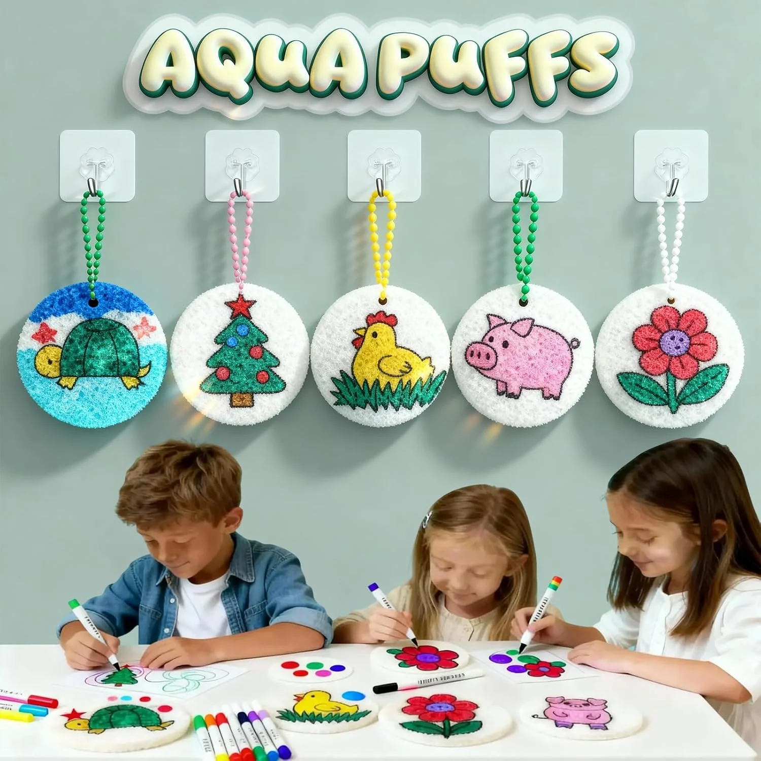 مجموعه رنگ آمیزی جادویی پفی - مجموعه نقاشی با بافت فوم جادویی، هنر پفی سه بعدی برای کودکان، کاغذ فوم جادویی نهایی با ماژیک، بوم اسفنجی طراحی سه بعدی DIY برای خلاقیت، مجموعه هنر پف آبی سه بعدی، قلم های پفی