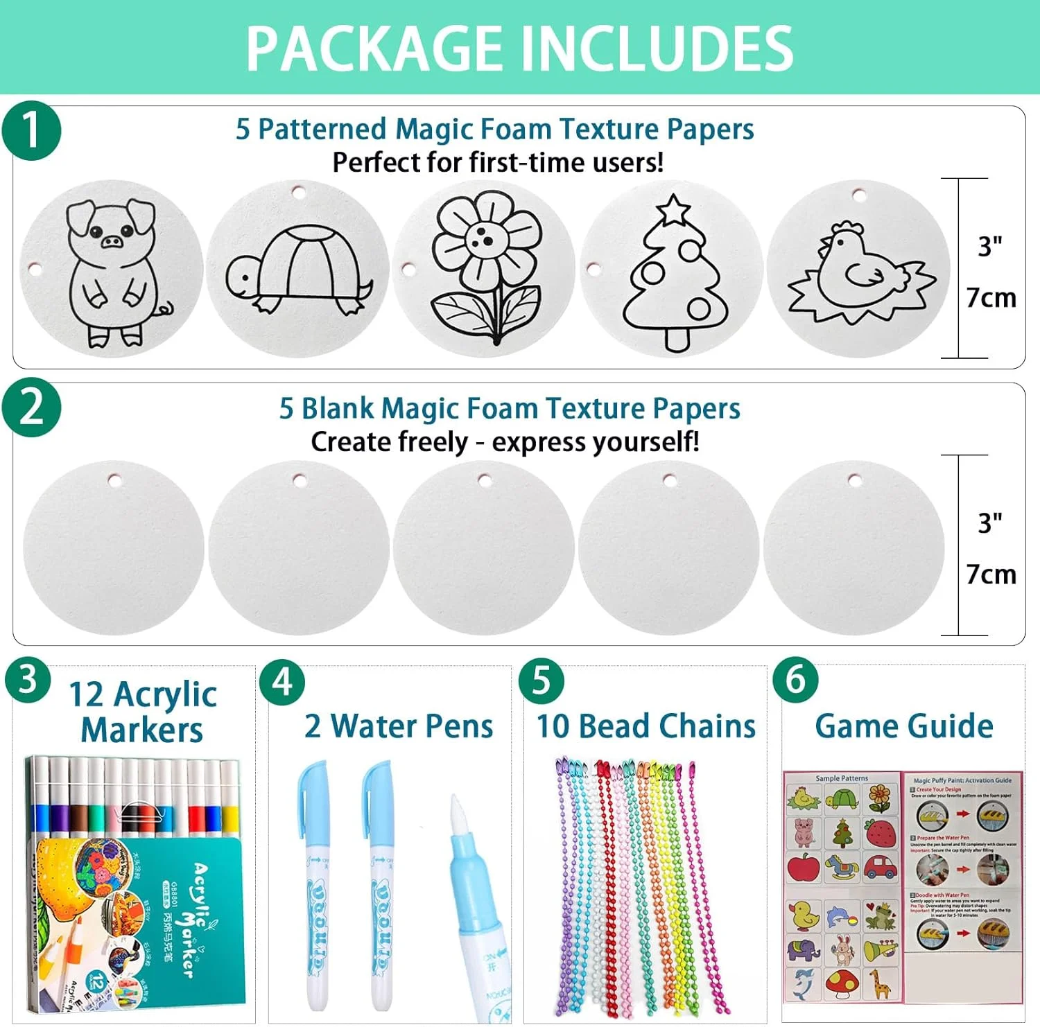 مجموعه رنگ آمیزی جادویی پفی - مجموعه نقاشی با بافت فوم جادویی، هنر پفی سه بعدی برای کودکان، کاغذ فوم جادویی نهایی با ماژیک، بوم اسفنجی طراحی سه بعدی DIY برای خلاقیت، مجموعه هنر پف آبی سه بعدی، قلم های پفی