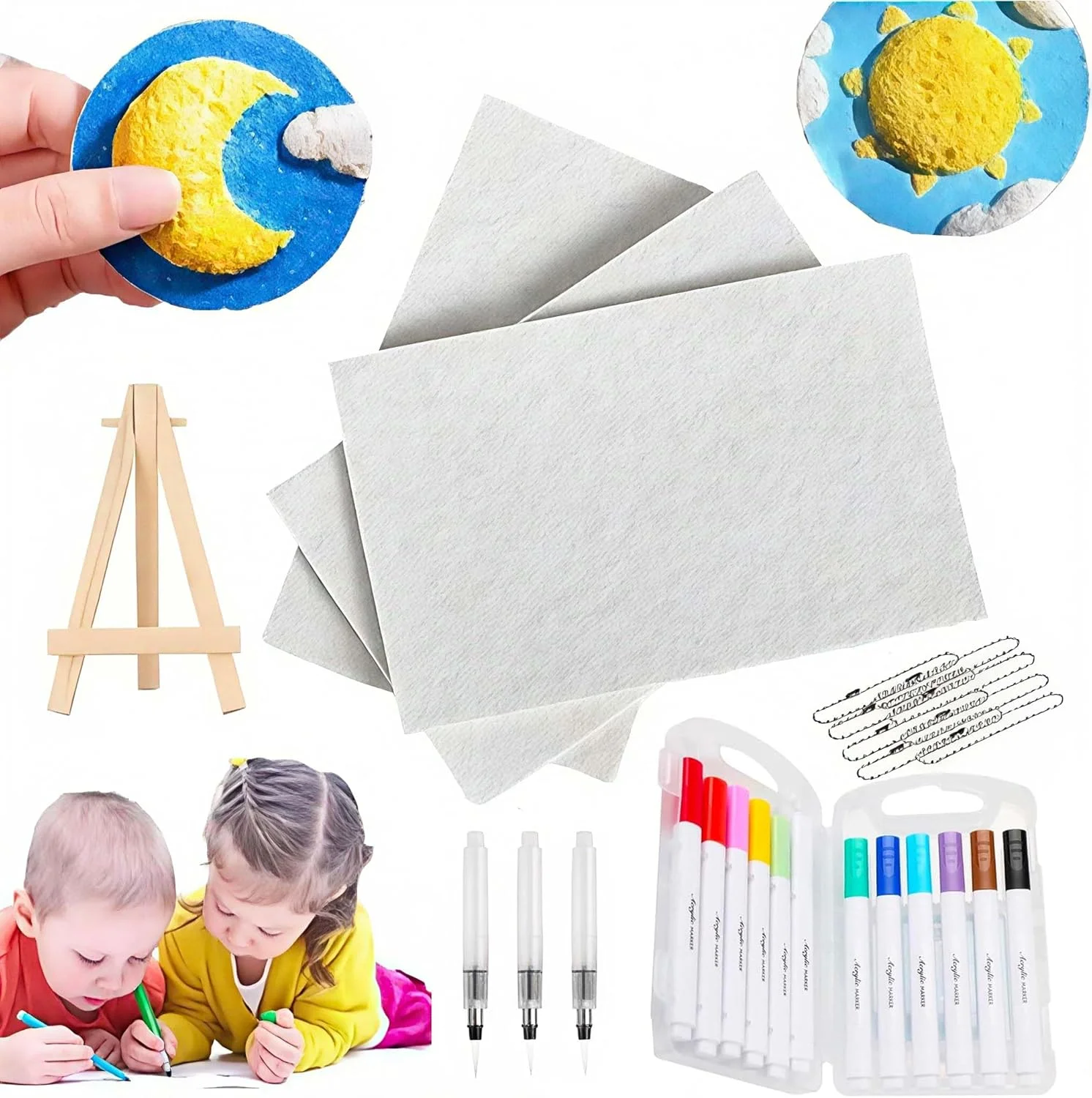 رنگ پفی جادویی، اسفنج بوم جادویی طراحی سه بعدی، کیت نقاشی بافت نهایی، رنگ پارچه پفی ایمن و غیر سمی برای هنر و صنایع دستی DIY، نقاشی های پفی برجسته روی کاغذ (مستطیل)