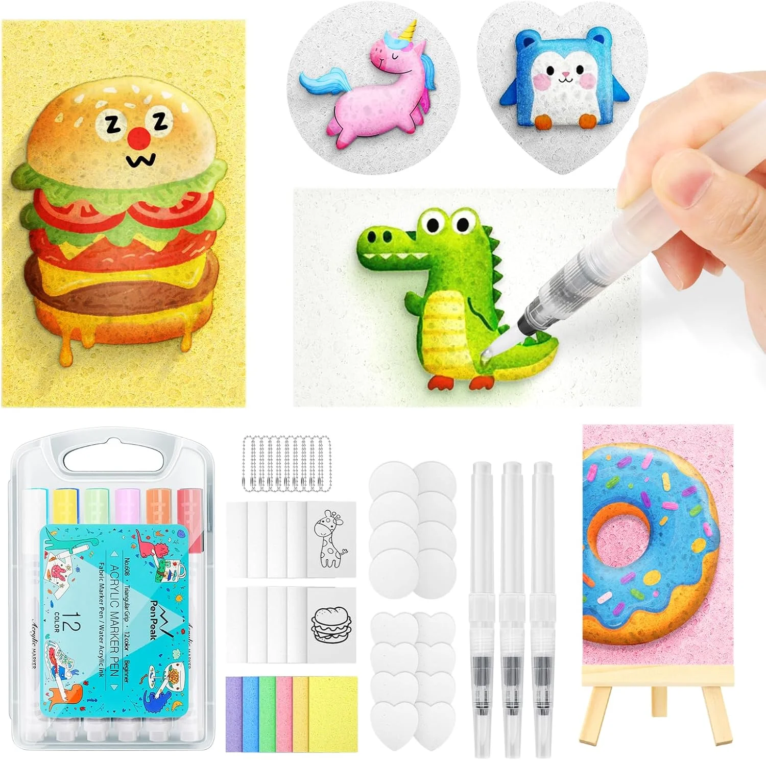 کیت نقاشی پفی جادویی KETIEE: کیت نقاشی با بافت فوم جادویی 58 تکه، مجموعه هنر DIY طراحی سه بعدی شامل 32 عدد کاغذ بافت فوم، 12 رنگ قلم مارکر اکریلیک، 3 قلم موی آب نوک نرم، کیت نقاشی جادویی