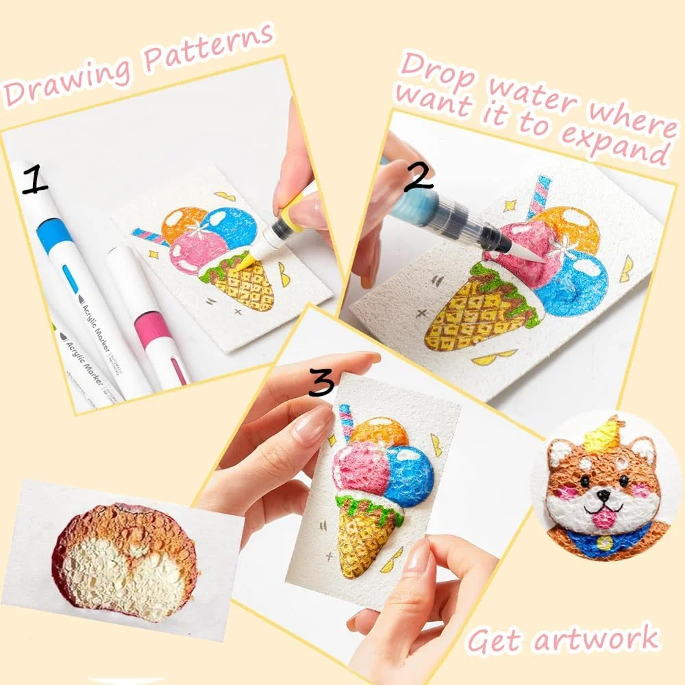 رنگ پفی جادویی Masroo، کیت نقاشی با بافت اسفنجی سه بعدی، لوازم هنری قلم های طراحی حباب دار DIY، نقاشی های پفی برجسته مستطیلی روی کاغذ