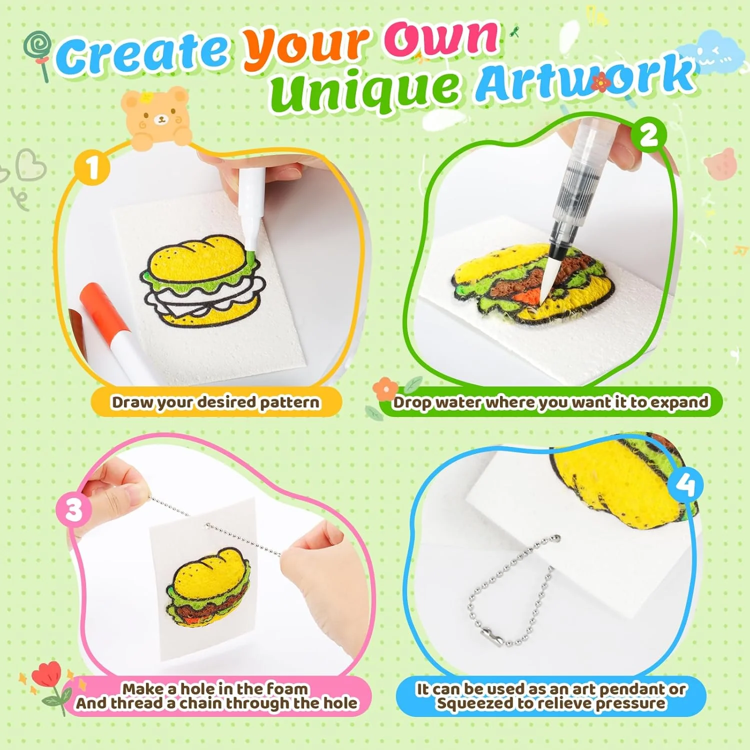 کیت نقاشی پفی جادویی KETIEE: کیت نقاشی با بافت فوم جادویی 58 تکه، مجموعه هنر DIY طراحی سه بعدی شامل 32 عدد کاغذ بافت فوم، 12 رنگ قلم مارکر اکریلیک، 3 قلم موی آب نوک نرم، کیت نقاشی جادویی