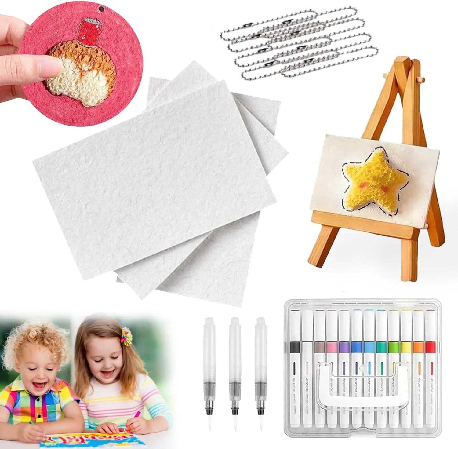 کیت نقاشی پفی جادویی، کیت نقاشی با بافت فوم جادویی، کیت نقاشی اسفنجی سه بعدی روی بوم، لوازم هنری قلم های طراحی حباب دار DIY، کیت بافت طراحی (مستطیل)