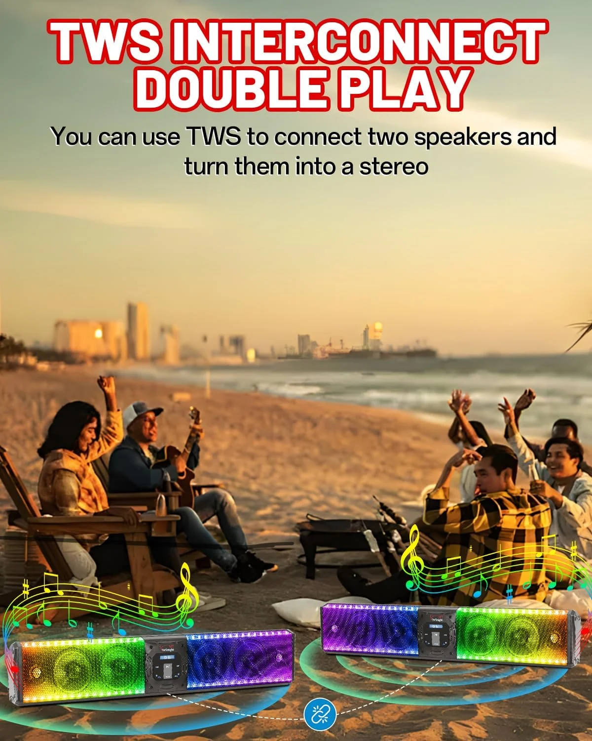 StarknightMT UTV Sound Bar TWS Bluetooth Speaker Golf Cart Sound Bar,Waterproof SxS Soundbar with Lightning RGB Lights 6-Speaker Compatible with RZR X3 Pioneer Talon - 1.25"- 2" Roll Cage