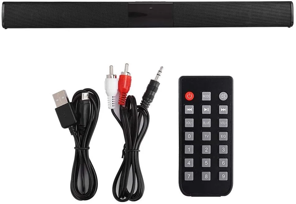 اسپیکر ساندبار مدل BS-28B، اسپیکر بلوتوثی استریو برای تلویزیون با قابلیت پخش از کارت حافظه (دارای ریموت کنترل با باتری)، اسپیکر با افکت صدای فراگیر