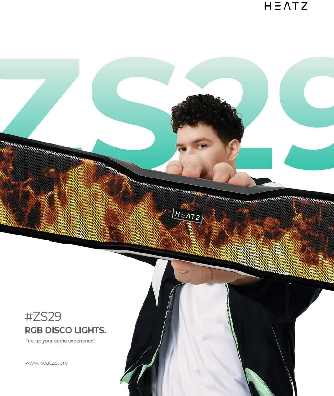 ساندبار دیسکویی Heatz ZS29، اسپیکر بلوتوثی 16 واتی با بیس قوی، نورهای RGB، شارژ سریع Type-C، کارت SD، درگاه USB، جک AUX، مشکی