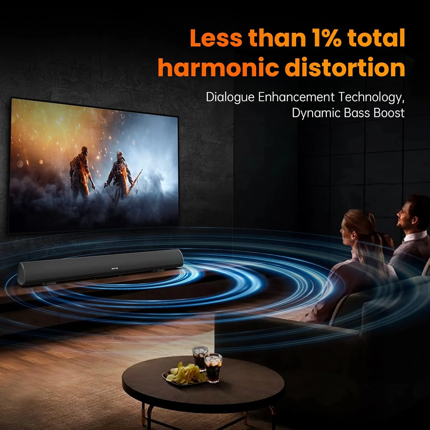 ساندبار 100 واتی 40 اینچی، اسپیکر بلوتوثی 5.0 تلویزیون بی سیم و با سیم BESTISAN با عملکرد HDMI-ARC (نسخه ارتقا یافته 2023، صدای DSP، بیس قابل تنظیم، قابلیت نصب روی دیوار)