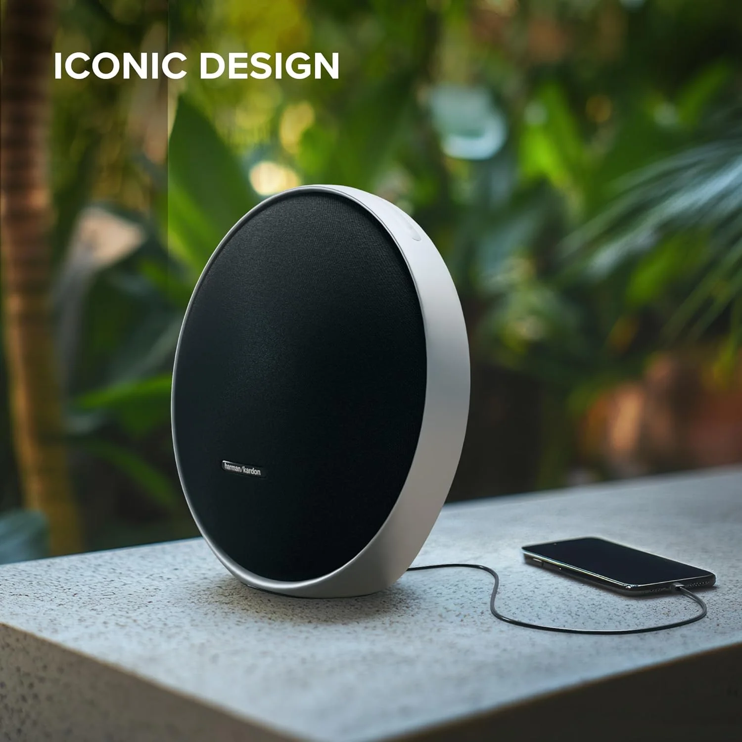 اسپیکر بلوتوث استریو خانگی قابل حمل Harman Kardon Onyx Studio 9، صدای برتر، استیج صدای گسترده تر، اتصال چند اسپیکر، باتری داخلی، تنظیم خودکار، برنامه Harman Kardon One، خاکستری