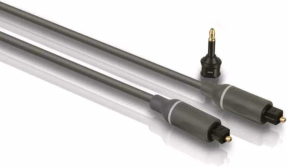 کابل صوتی فیبر نوری فیلیپس مدل SWA4302S/10 طول 1.5 متر، با روکش طلای اتصالات، روکش PVC انعطاف پذیر و محافظ کشش، سازگار با تلویزیون، ساندبار، گیرنده AV، DAC و کنسول های بازی - خاکستری