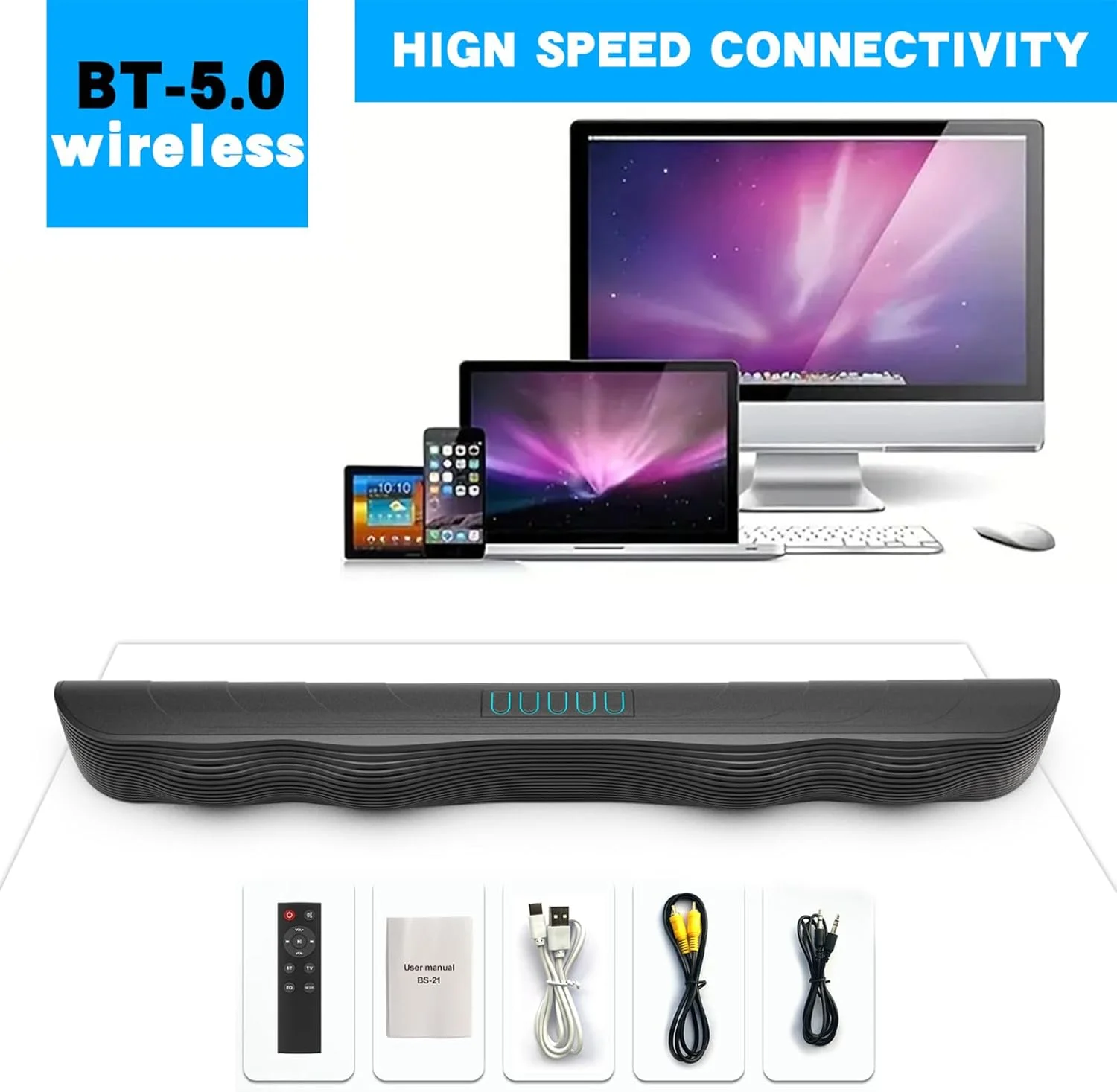 اسپیکر بلوتوثی کامپیوتر و تلویزیون Pepisky BS-21 با قابلیت انتخاب حالت‌های موسیقی، فیلم و اخبار، پشتیبانی از کارت TF و فلش مموری، باتری 2000 میلی آمپر ساعتی و ریموت کنترل