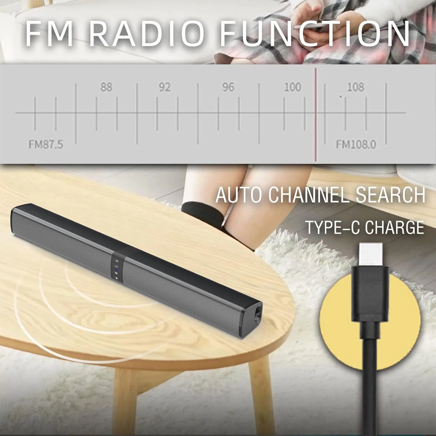 اسپیکر قابل جدا شدن بلند Fawoonu BS-36 مناسب منزل، فضای باز، تلویزیون، کامپیوتر، دیوار صوتی BT o فلزی، طراحی بدون حاشیه سازگار با دستگاه های متعدد با باتری 2000 میلی آمپر