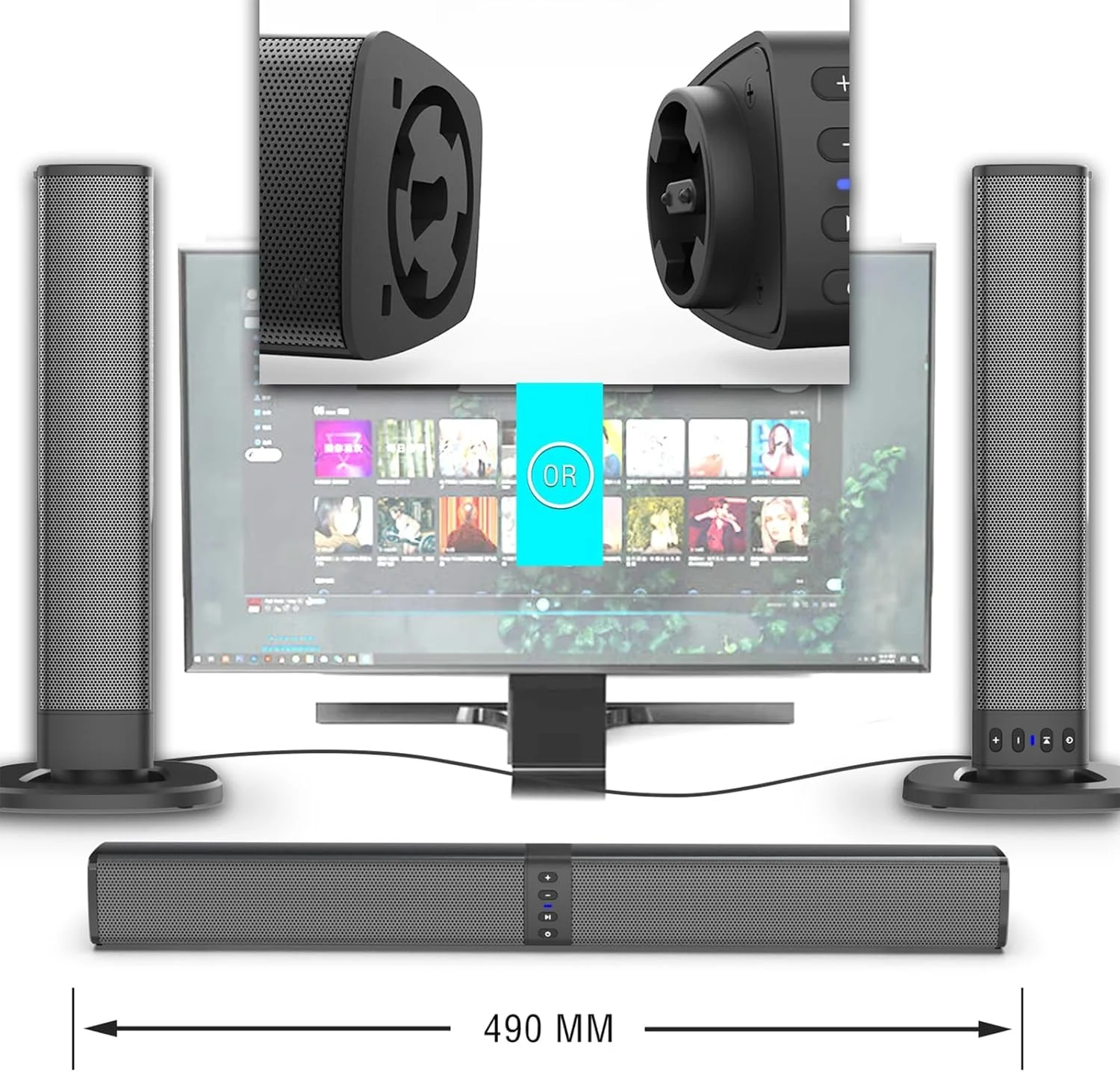 اسپیکر قابل جدا شدن بلند Fawoonu BS-36 مناسب منزل، فضای باز، تلویزیون، کامپیوتر، دیوار صوتی BT o فلزی، طراحی بدون حاشیه سازگار با دستگاه های متعدد با باتری 2000 میلی آمپر