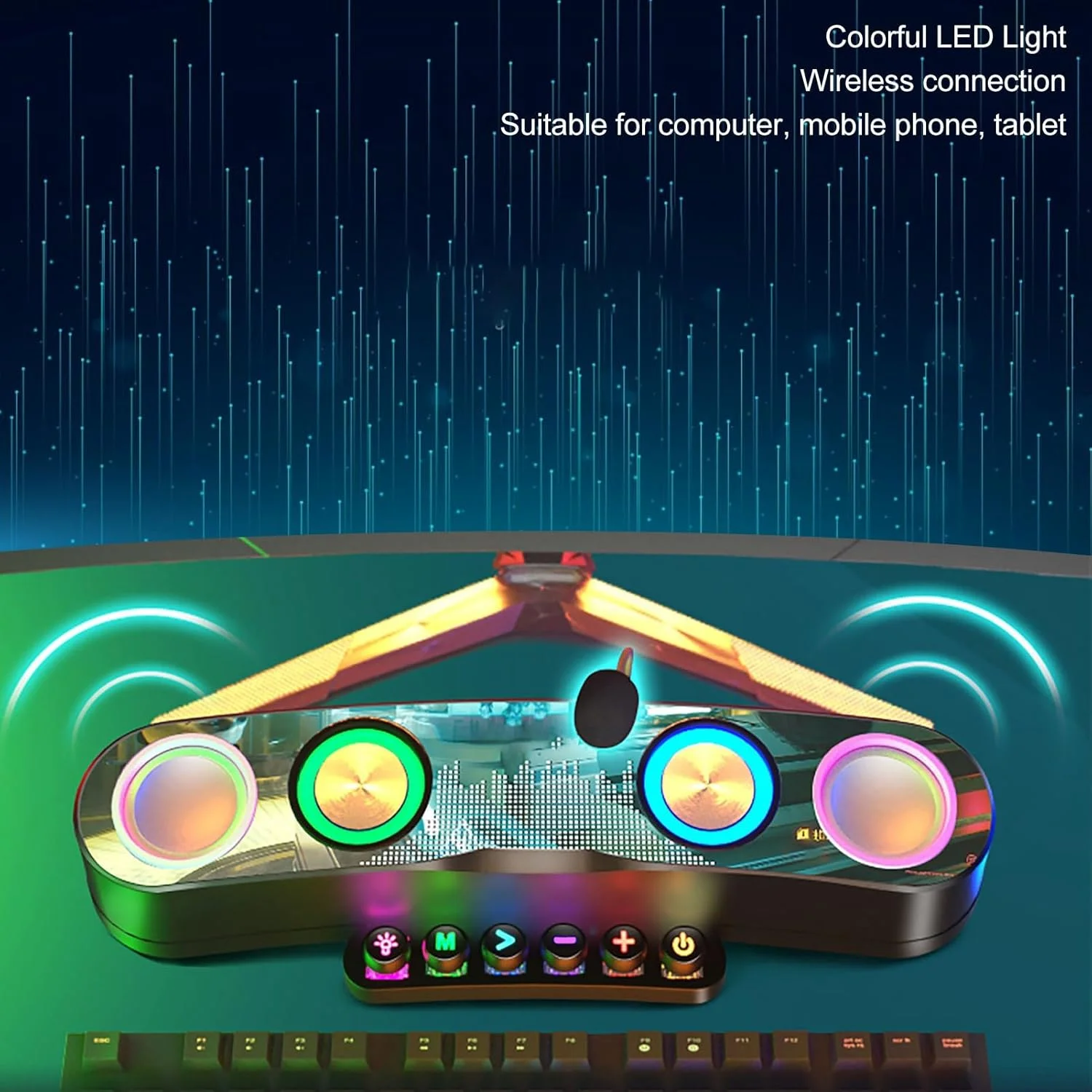 اسپیکرهای کامپیوتر RGB Bewinner، ساندبار نور LED رنگارنگ با ساب ووفر، 5.0، برای بازی