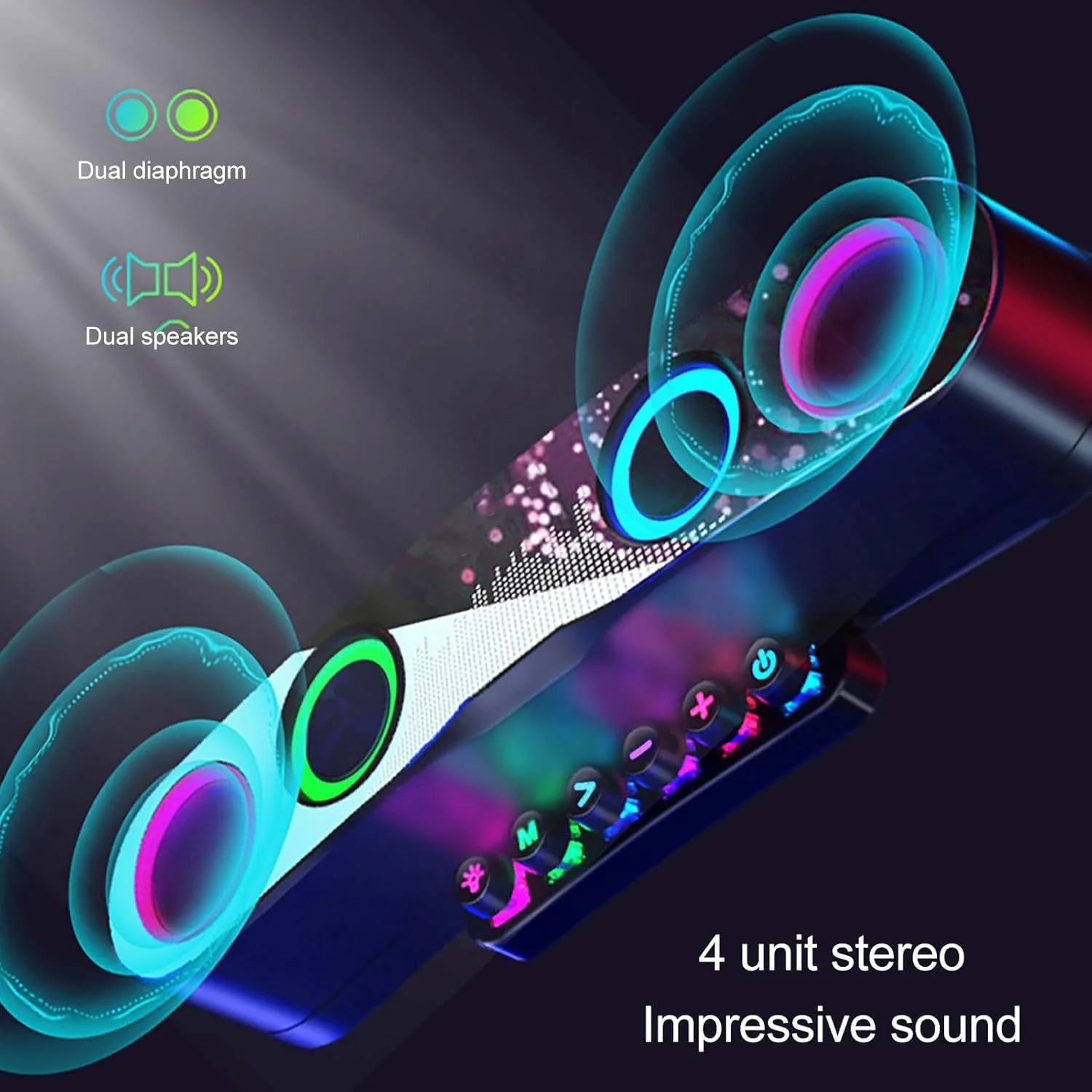 اسپیکرهای کامپیوتر RGB Bewinner، ساندبار نور LED رنگارنگ با ساب ووفر، 5.0، برای بازی