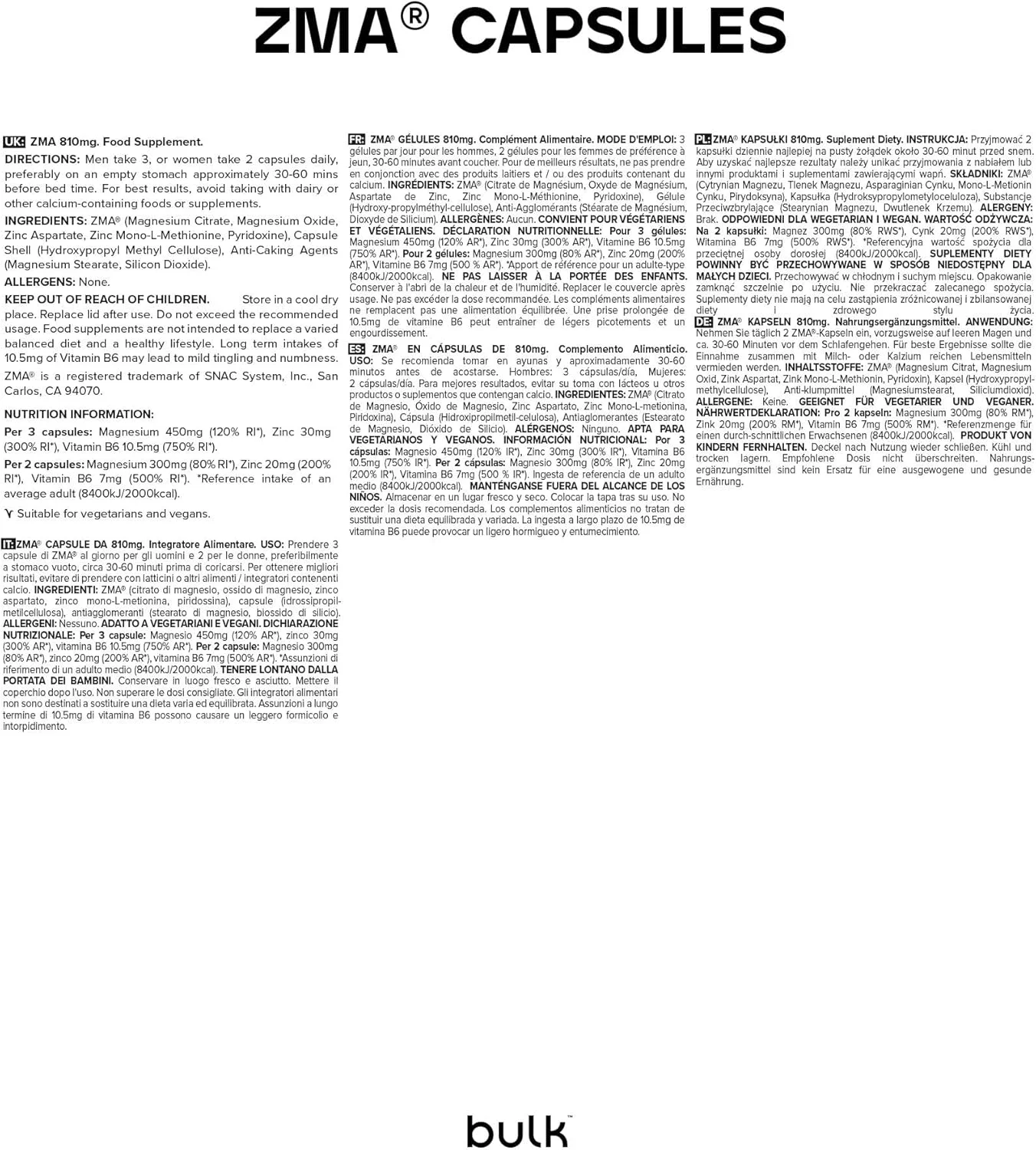 کپسول های ZMA فله ای 810 میلی گرم بسته 90 عددی (بسته بندی ممکن است متفاوت باشد)