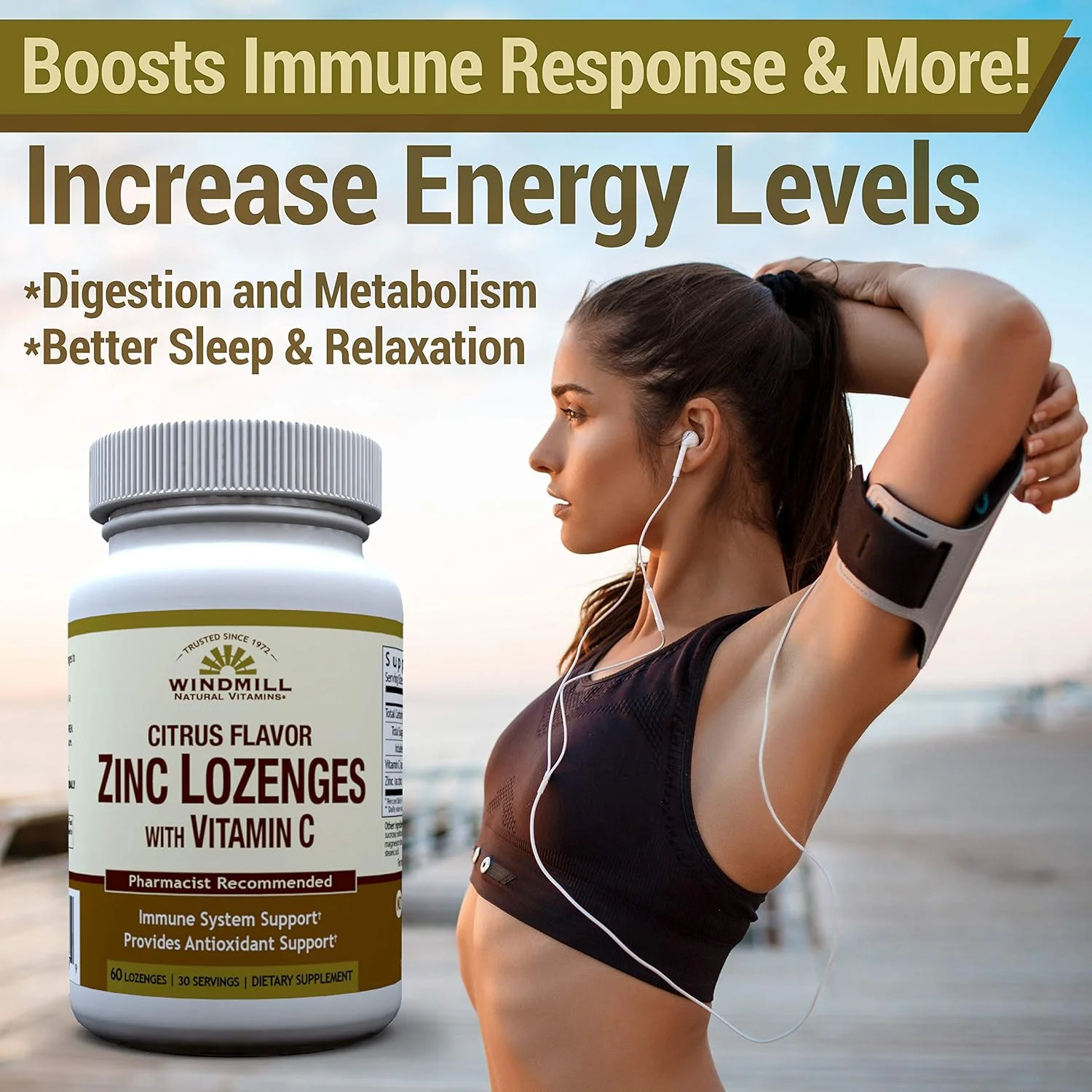 قرص های زینک ویتامین C با طعم عسل و لیمو Windmill Health Natural Vitamins، پشتیبانی از سیستم ایمنی، ارائه دهنده پشتیبانی آنتی اکسیدانی، خوشمزه و سریع الاثر، 60 قرص، 30 سروینگ. قرص های زینک ویتامین C با طعم عسل و لیمو Windmill Health Natural Vitamins، پشتیبانی از سیستم ایمنی، ارائه دهنده پشتیبانی آنتی اکسیدانی، خوشمزه و سریع الاثر، 60 قرص، 30 سروینگ.