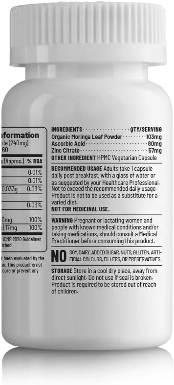 سیترات زینک Unived | پشتیبانی از سلامت سیستم ایمنی و عملکرد آنزیم | 100% مقدار توصیه شده روزانه با ویتامین C | 60 کپسول گیاهی