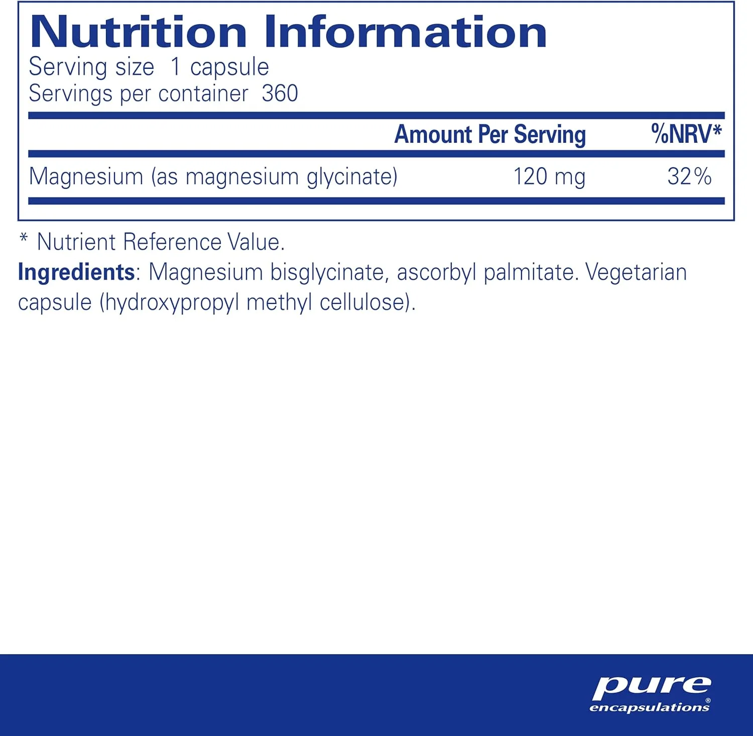 منیزیم گلیسینات 120 میلی گرمی Pure Encapsulations - مکمل منیزیم با قابلیت جذب بالا برای رفع خستگی - 360 کپسول
