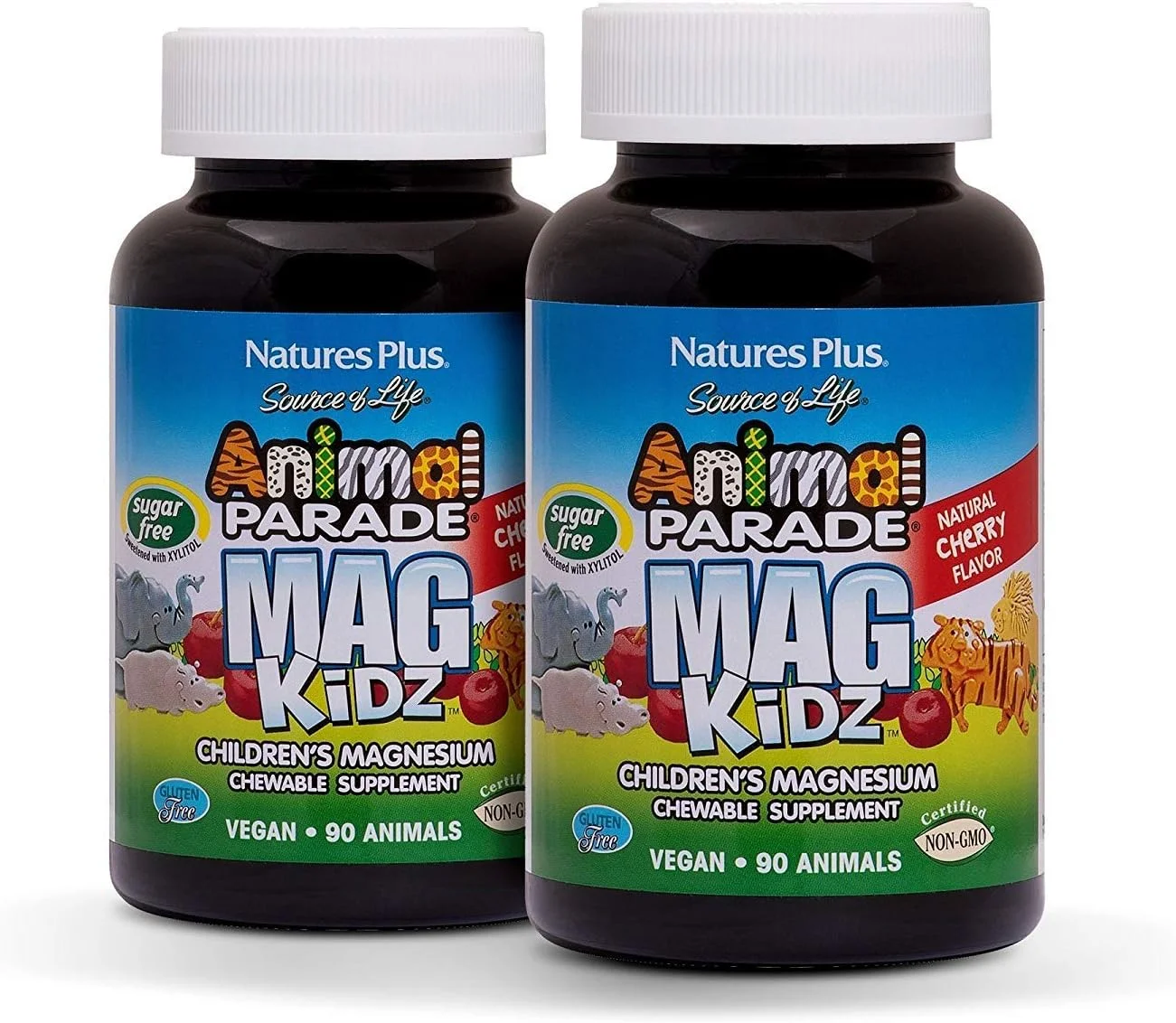 نیچرز پلاس انیمال پرید مگ کیدز، طعم گیلاس طبیعی - 90 قرص جویدنی به شکل حیوانات - بسته 2 عددی - پشتیبانی از سلامت استخوان و عضله - غیر GMO، وگان، بدون گلوتن، بدون شکر - 90 سروینگ