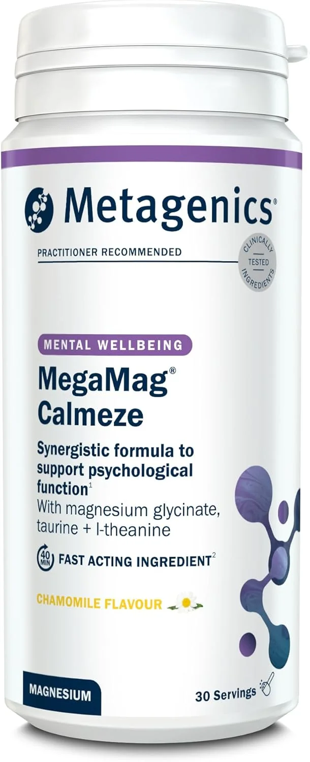 پودر منیزیم مگا مگ کالمز Metagenics - گلیسینات منیزیم با قدرت بالا برای کاهش خستگی - بابونه - 30 سروینگ