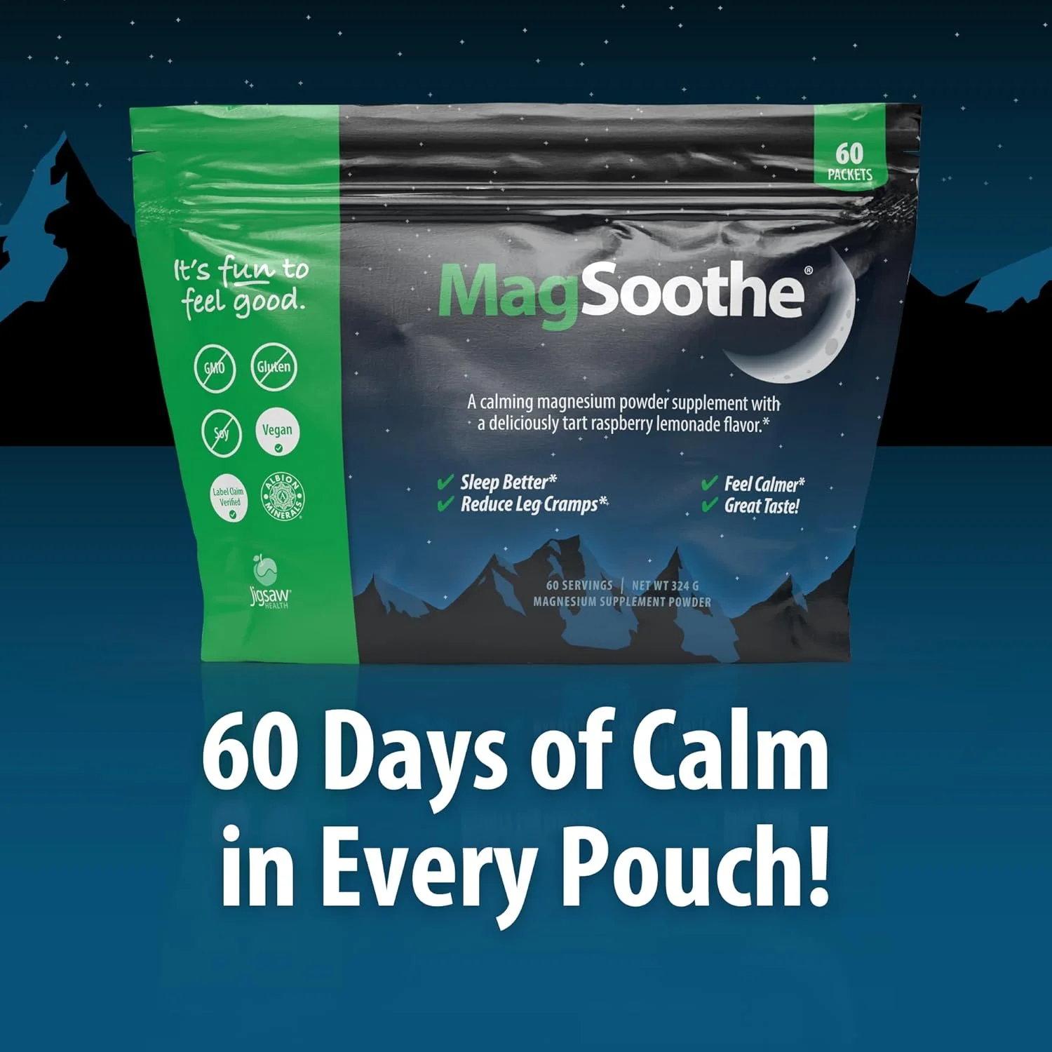 پودر مکمل منیزیم گلیسینات آرام‌بخش و سریع الاثر Jigsaw Health MagSoothe با طعم تمشک و لیمو - 60 سروینگ (بسته)