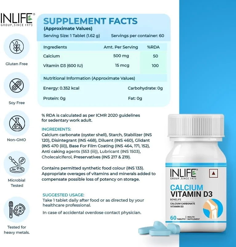 قرص های کلسیم و ویتامین D3 این لایف برای آقایان و بانوان | مکمل کربنات کلسیم برای پشتیبانی از استخوان و مفاصل - 60 قرص (بسته 1 عددی)