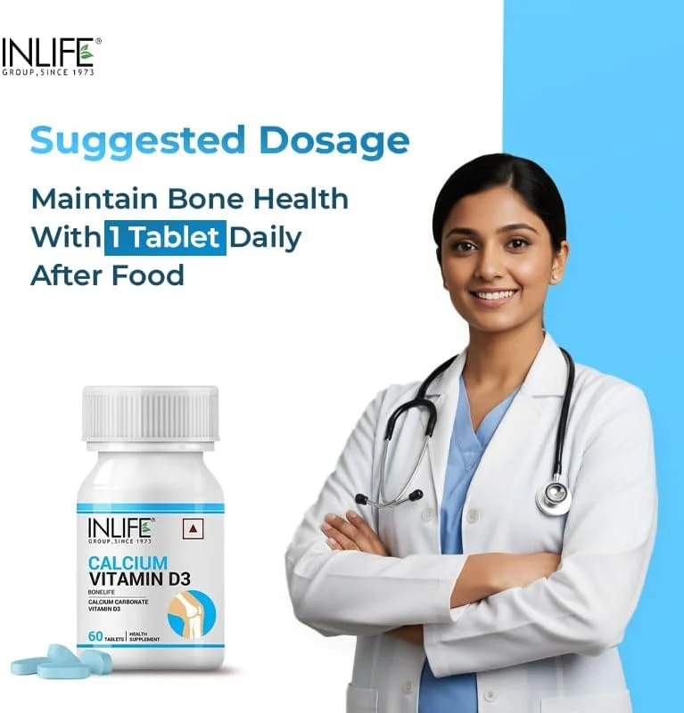 قرص های کلسیم و ویتامین D3 این لایف برای آقایان و بانوان | مکمل کربنات کلسیم برای پشتیبانی از استخوان و مفاصل - 60 قرص (بسته 1 عددی)