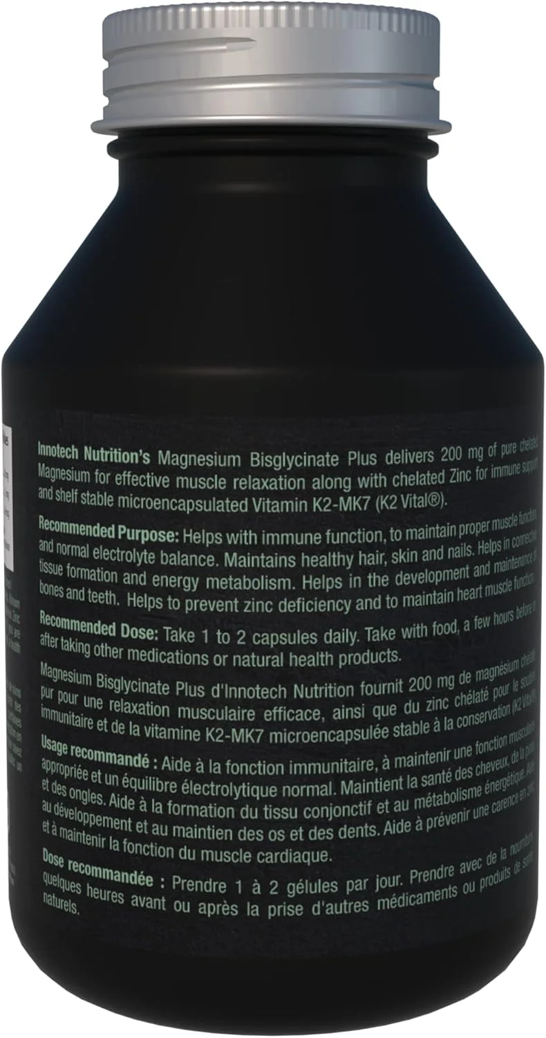 محلول های تغذیه ای اینوتک منیزیم + 120 کپسول - حاوی منیزیم بیس گلیسینات، زینک گلوکونات و ویتامین های K2، MK-7 - حفظ عملکرد مناسب عضلات و سیستم ایمنی