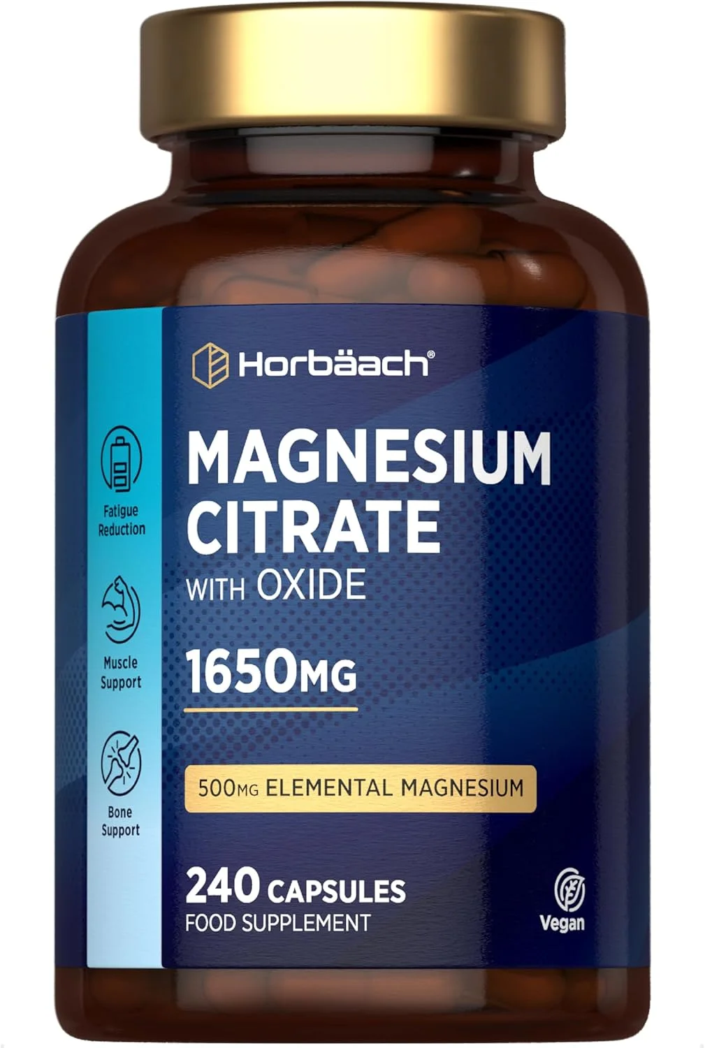 مکمل منیزیم هورباخ 2000 میلی گرم | کپسول های سیترات منیزیم با قدرت بالا | 600 میلی گرم منیزیم المنتال | 100 کپسول گیاهی | پشتیبانی از عملکرد عضلات و استخوان | توسط