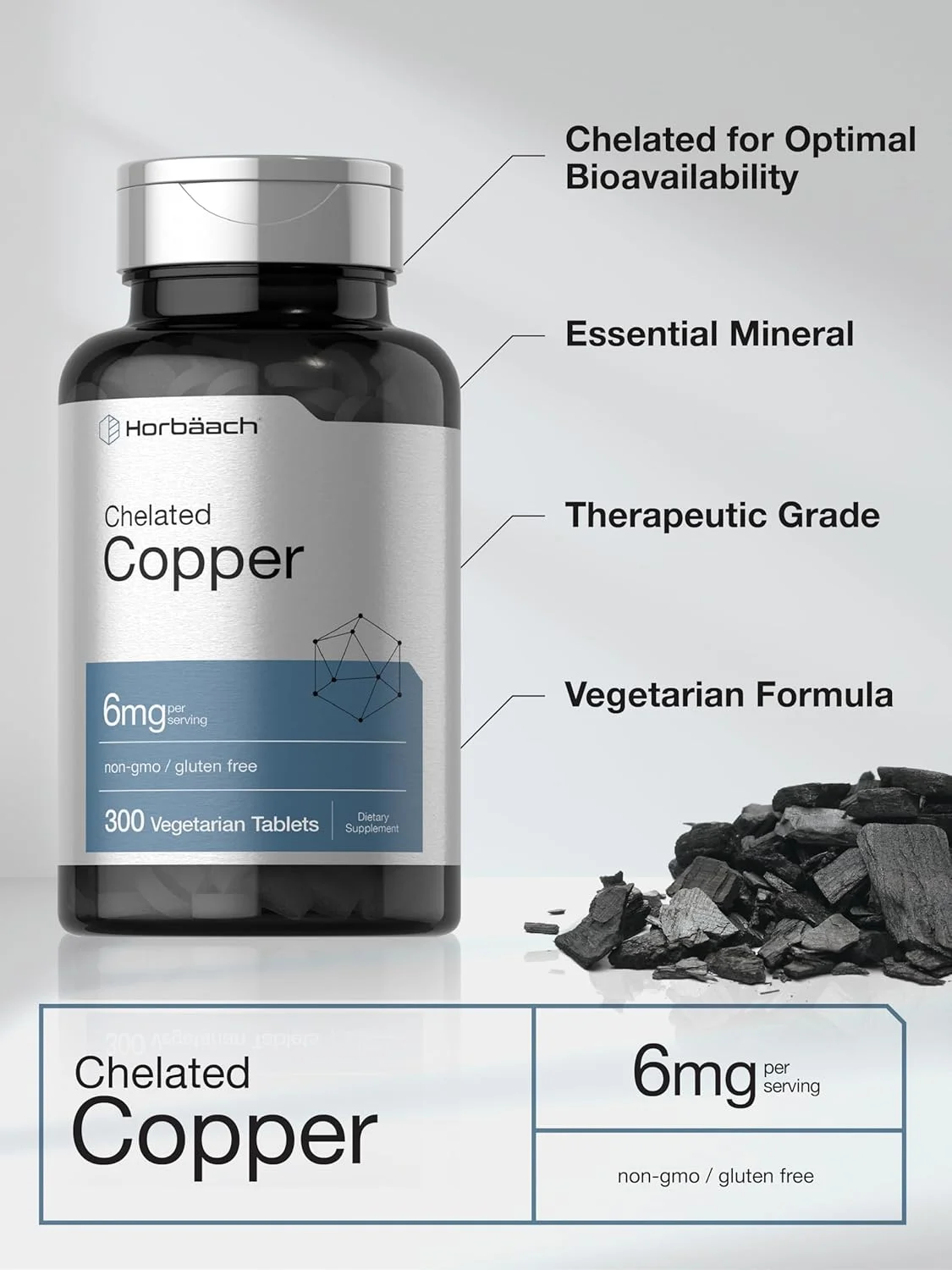 مکمل مس کلاته هورباخ 6 میلی گرم | 300 قرص | ماده معدنی کمیاب ضروری | گیاهی، غیر GMO، بدون گلوتن | توسط مکمل مس کلاته هورباخ 6 میلی گرم | 300 قرص | ماده معدنی کمیاب ضروری | گیاهی، غیر GMO، بدون گلوتن | توسط