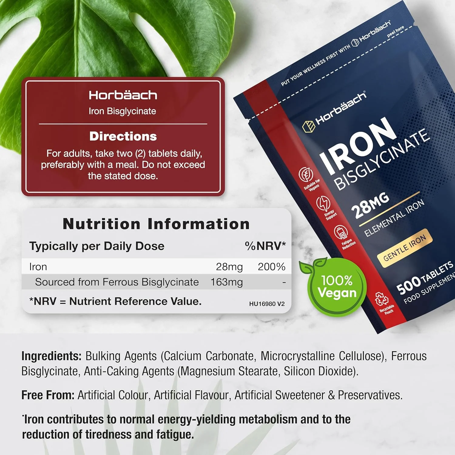 آهن ملایم 14 میلی گرم هورباخ | 180 قرص گیاهی | مکمل با قدرت بالا برای زنان و مردان | بیس گلیسینات آهن | کاهش خستگی | بدون مواد نگهدارنده مصنوعی | توسط آهن ملایم 14 میلی گرم هورباخ | 180 قرص گیاهی | مکمل با قدرت بالا برای زنان و مردان | بیس گلیسینات آهن | کاهش خستگی | بدون مواد نگهدارنده مصنوعی | توسط