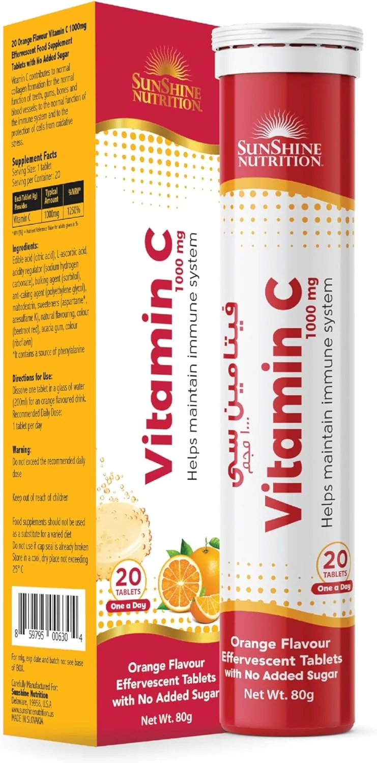 قرص جوشان کلسیم + منیزیم + روی - پشتیبانی از سلامت استخوان، عصب و عضله با مواد معدنی ضروری + قرص جوشان ویتامین C 1000 میلی گرم طعم پرتقال - کمک به تشکیل کلاژن و پشتیبانی از