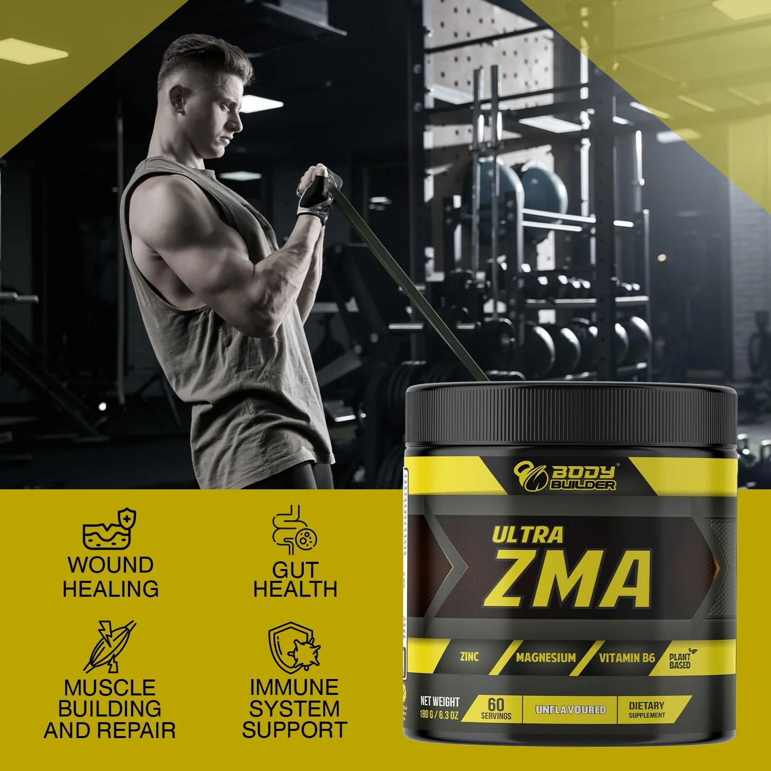 مکمل اولترا ZMA بادی بیلدینگ - تولید انرژی و کاهش خستگی - فرمول روی، منیزیم و ویتامین B6 - ایده آل برای بدنسازان و ورزشکاران (60 سروینگ - بدون طعم)