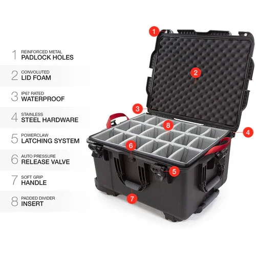 کیف سخت چرخ دار نانوک 960 با جداکننده های پد دار (مشکی، 79 لیتر)