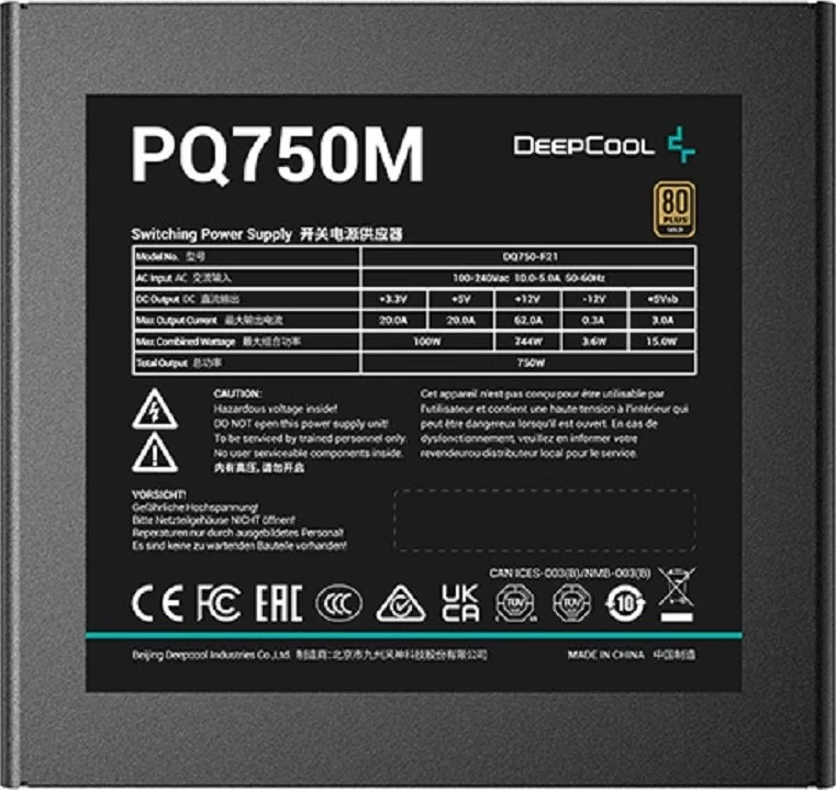 منبع تغذیه ماژولار Deepcool PQ750M 80+ Gold، 750 وات، اندازه فن 120 میلی متر، فرکانس ورودی 50/60 هرتز، PFC فعال + Full Bridge SRC LLC + DC به DC، بلبرینگ دینامیکی کامل، مشکی | R-PQ750M-FA0B-UK منبع تغذیه ماژولار Deepcool PQ750M 80+ Gold، 750 وات، اندازه فن 120 میلی متر، فرکانس ورودی 50/60 هرتز، PFC فعال + Full Bridge SRC LLC + DC به DC، بلبرینگ دینامیکی کامل، مشکی | R-PQ750M-FA0B-UK