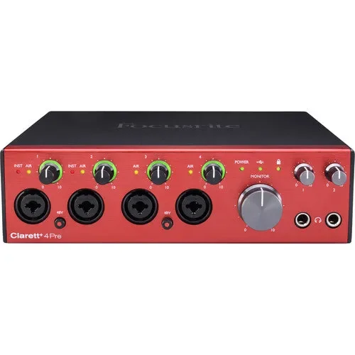 کارت صدای رومیزی Focusrite Clarett+ 4Pre با 18 ورودی و 8 خروجی USB Type-C به همراه MIDI