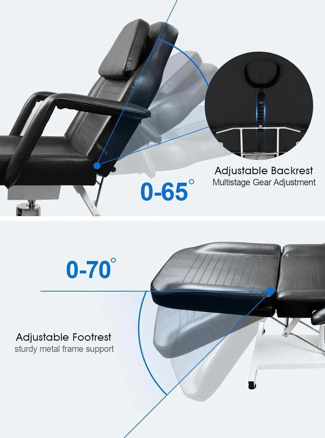 تخت ماساژ صورت، میز قابل تنظیم با پمپ هیدرولیک، میز زیبایی چرخشی 360 درجه، تجهیزات زیبایی سالن و اسپا (مشکی)