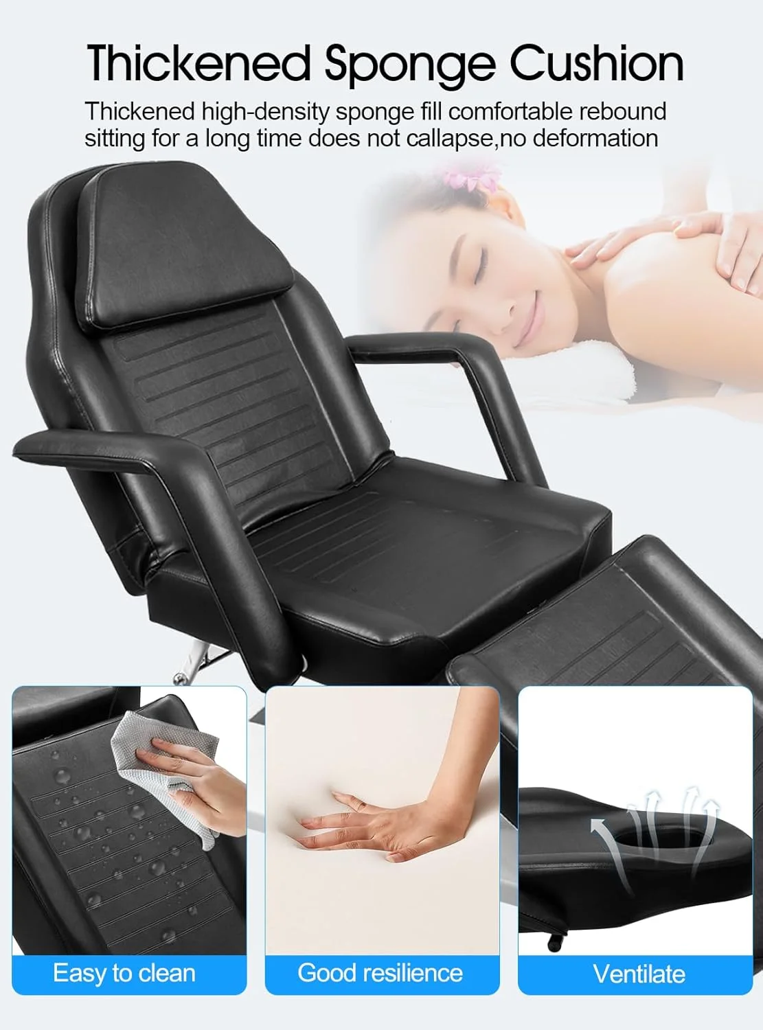 تخت ماساژ صورت، میز قابل تنظیم با پمپ هیدرولیک، میز زیبایی چرخشی 360 درجه، تجهیزات زیبایی سالن و اسپا (مشکی)