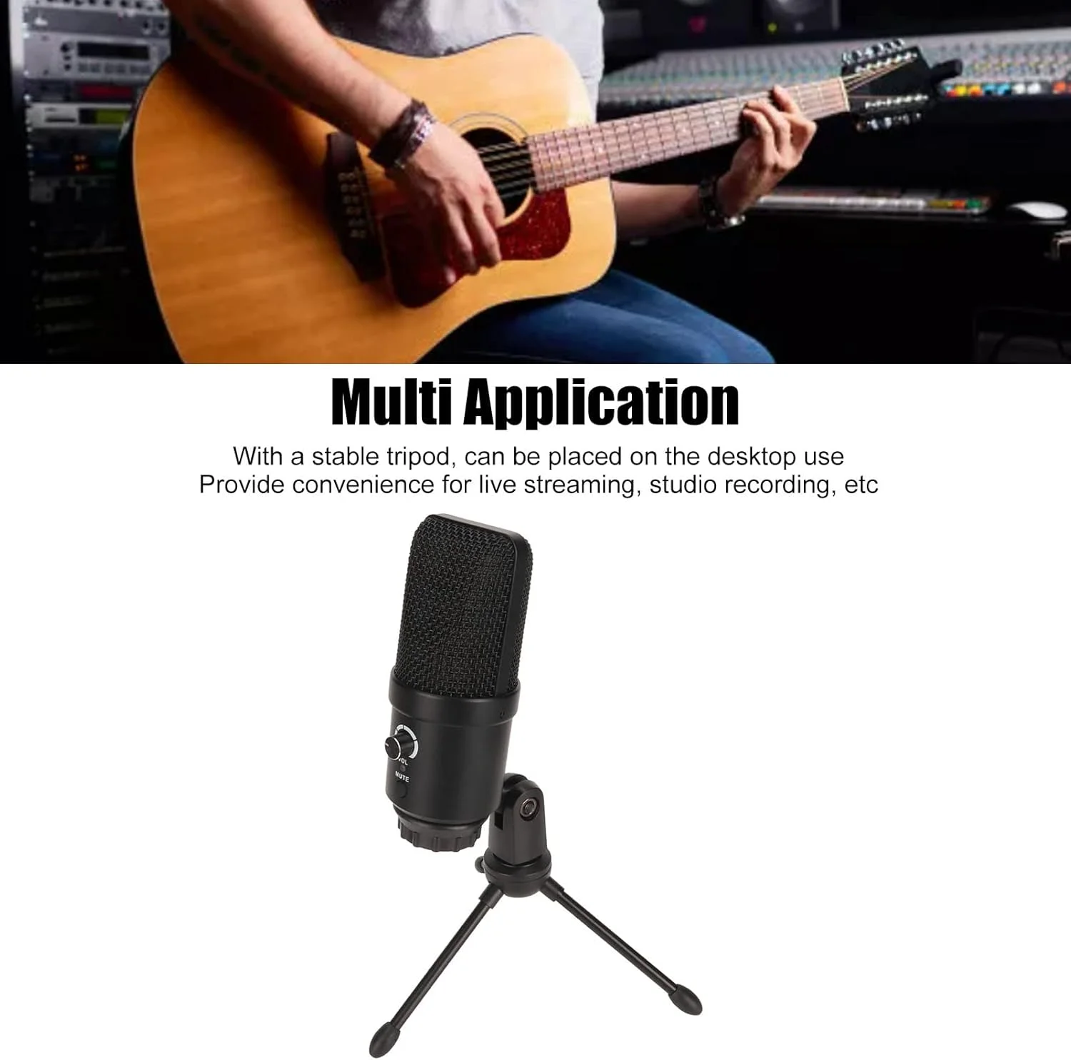 میکروفون USB Septpenta، میکروفون ضبط خازنی فلزی، نور محیطی RGB پویا، حذف نویز با الگوی قطبی کاردیوئید، میکروفون خازنی رومیزی با صدای قابل تنظیم